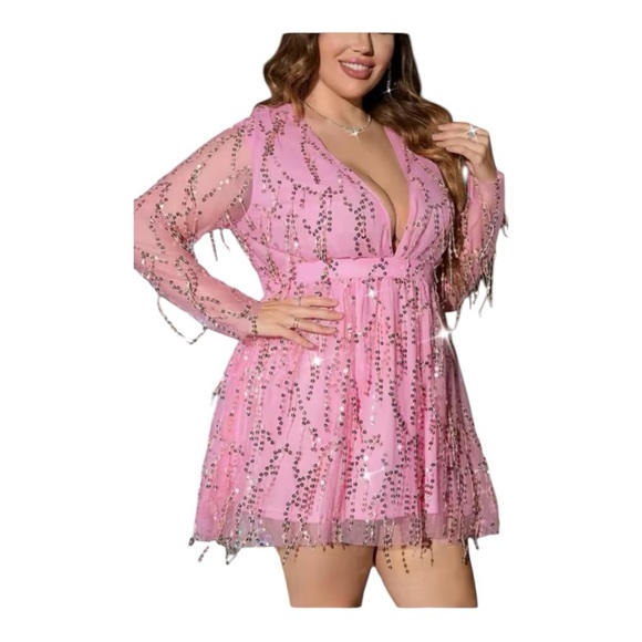 Double Crazy Pink Sequin Baby Shower Special Occasion Party Mini dress size 1X - Picture 3 of 13